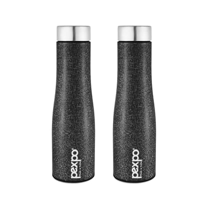 Pexpo Stainless Steel Fridge Water Bottle, 1L, Pack of 2, Black, Monaco | Fast Cooling & Leak-Proof Water Bottle