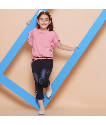 Cherry Tree Pink Denim Girls Top With Capris ( Pack of 1 ) - None