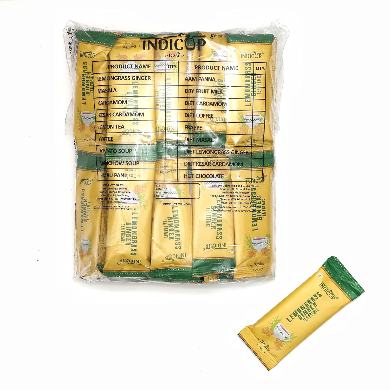 INDICUP Lemongrass Ginger Tea Premix, Pack of 50 Sachets