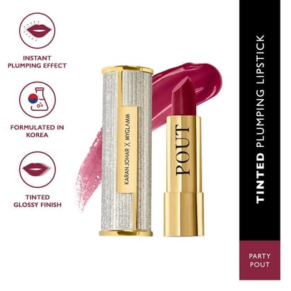 MyGlamm POUT by Karan Johar - Party Pout (Magenta Pink Shade) | Moisturising, Pigmented, Bullet Plumping Lipstick For Petal Glow Finish (3.5g)