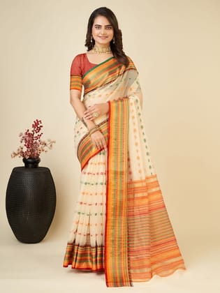 Ethnic Motifs Woven Design Zari Chanderi Saree