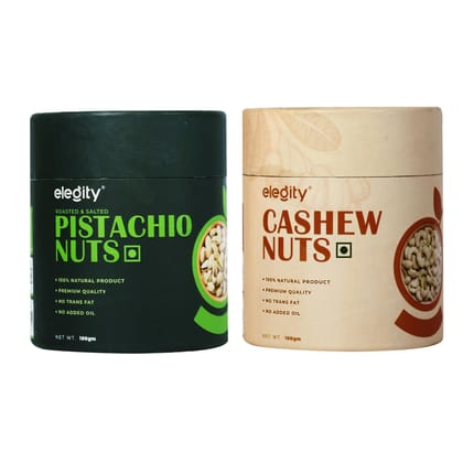 Elegity Dry Fruit Combo Pack |100% Natural |No Added Preservatives| Nutritious Snacks Pistachios & Cashews, 100 gm - Pack of 2