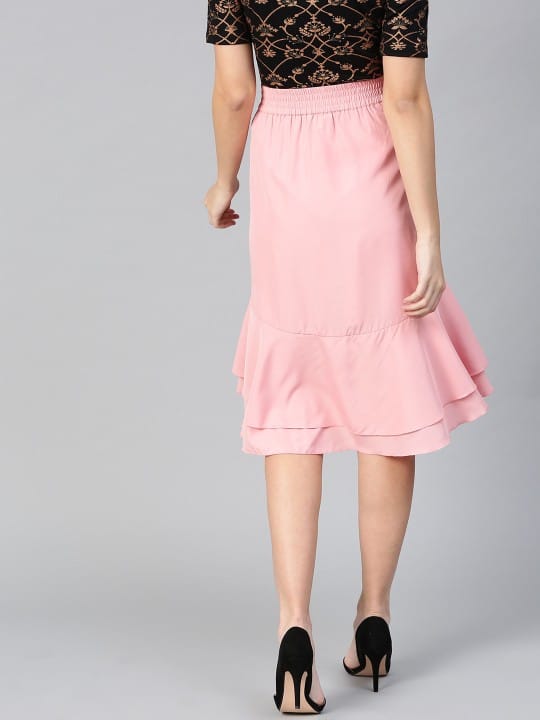 Peach-Coloured Layered High Low Midi Skirt