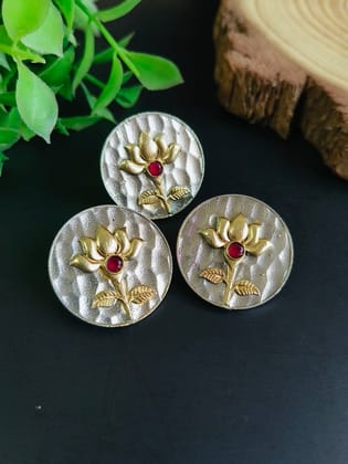 Coin-Shaped Dual-Tone Stud Earrings with Adjustable Finger Ring Combo | Sarichka-Red