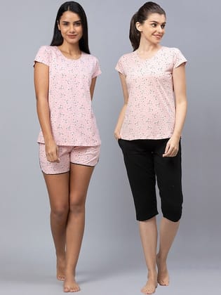Pack Of 2 Printed Pure Cotton Night suit