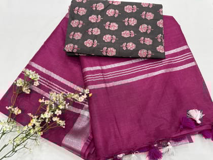 Cotton Handloom Plain linen Saree