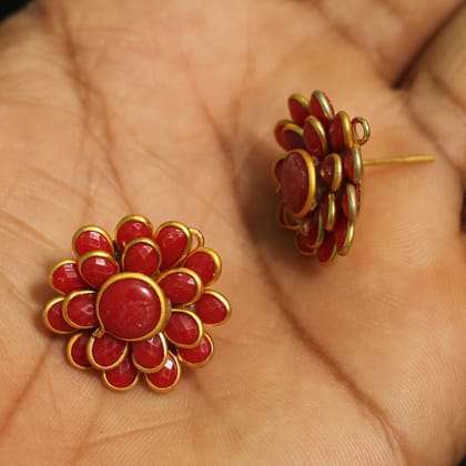 2 Pairs Double Layer PACCHI EARRINg Red 20X20 mm-Red / Acrylic