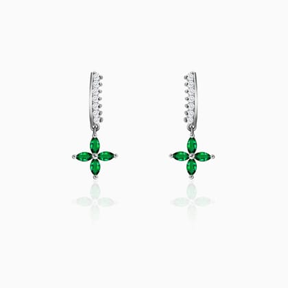 Silver Emerald Green Flower Earrings