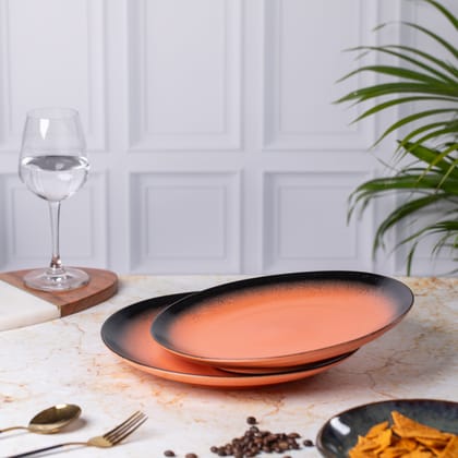 Elegant Ceramic Dinner Plates - (Set of 2) | Microwave & Dishwasher Safe | 10" Diameter | 1" Height  | Stylish Dining for 2 | Orange Black
