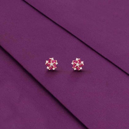 Sterling Silver Rose Gold Colourful Floral Stud Earrings-Pink Stone / Rose Gold