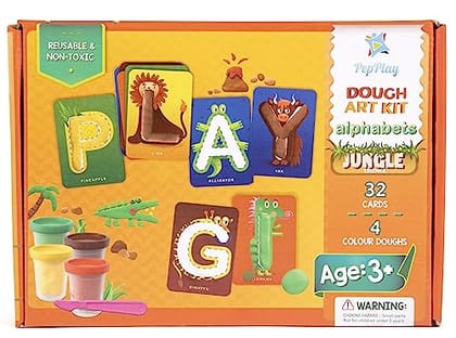         Pepplay Dough Art Kit for Kids | DIY Kit | Long Lasting Soft & Non-Toxic Clay | 32 Cards with 4 Colours - Alphabets Theme | Pre-School Learning | Birthday and Return Gift for Kids 3+       