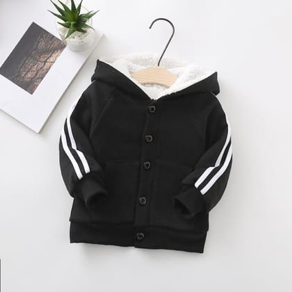 Autumn And Winter Children's And Women's Clothing Cardigan Jacket Lamb Velvet Sweater-Black / 110cm