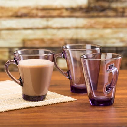 Pasabahce Penguen Purple Glass Mug Transparent 170 ml in Set of 6 Pcs, Perfect fit for Tea/Coffee.