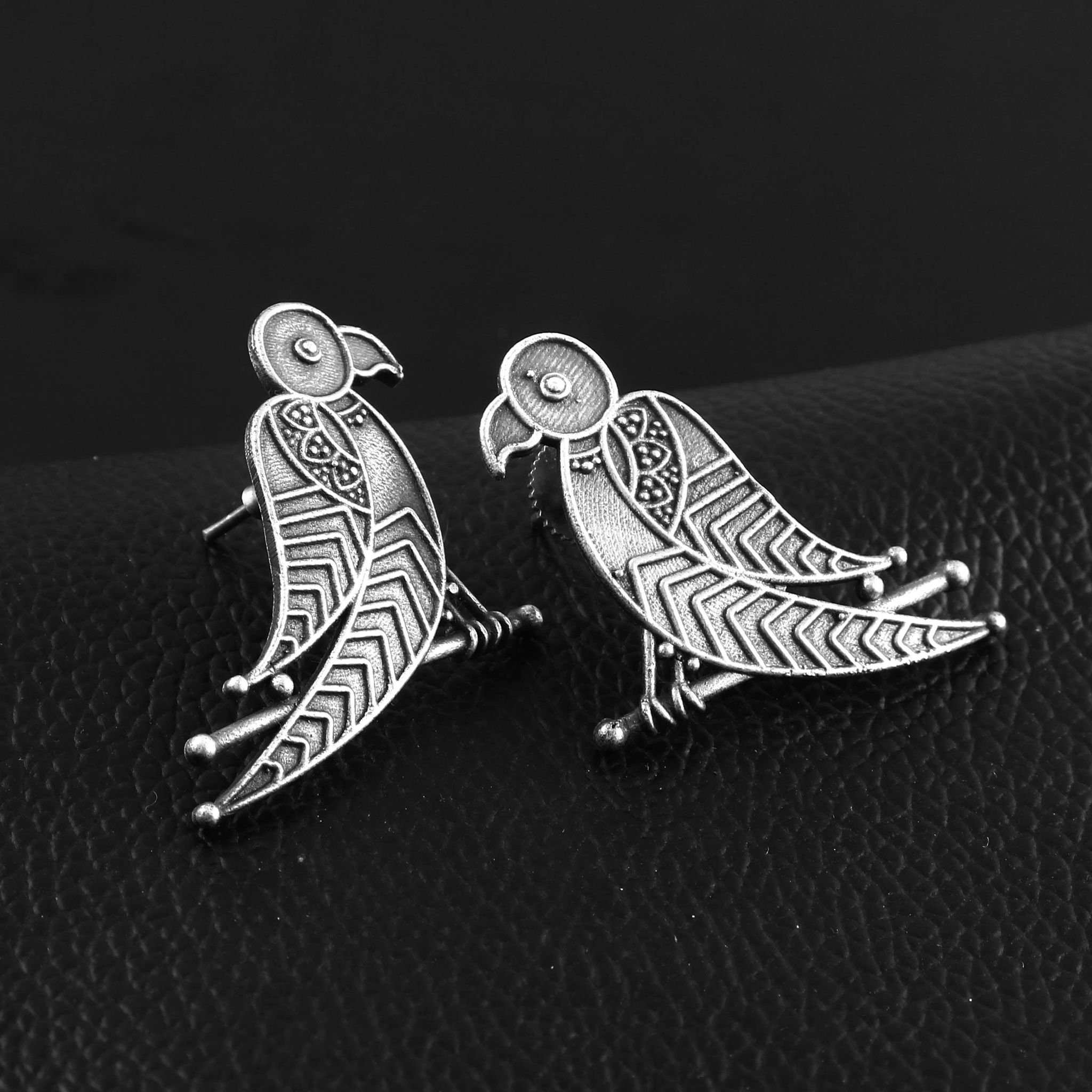 Bird Design Oxidised Studs | Sarichka