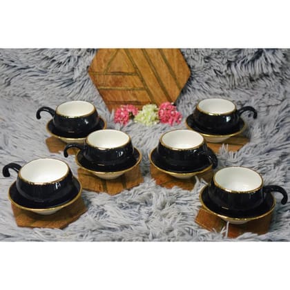 Oasis Black Lily Cup Saucer Set | 140 ML | Black | Set of 12 Pcs