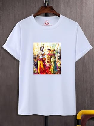 NITYANAND CREATIONS Round Neck White Holi T-Shirt for MEN-HOLI-T-SHIRT-11548-L