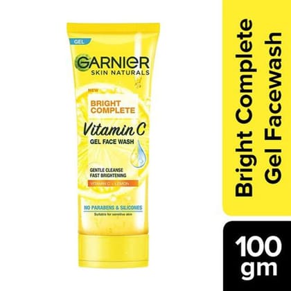 Garnier Bright Complete Vitamin C Gel Face Wash  Gentle Cleanser For Instant Brighter Skin 100 g