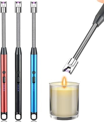 Rechargeable Plasma Storm Lighter, Windproof Flameless Candle Torch with LED Light and USB Charging, Suitable for Camping, Outdoor Cooking (Blue)