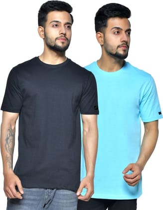 Pack of 2 Men Solid Round Neck Pure Cotton White, Navy Blue T-Shirt