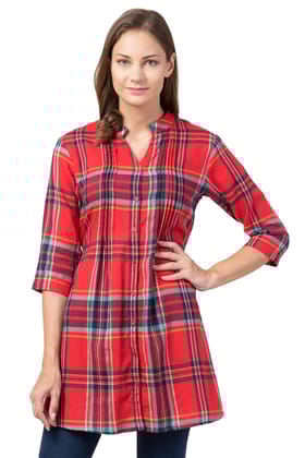 Hive91 Pink and Black Checkered Tunic for Women Made of Cotton XXL
