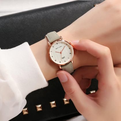 Simple Casual Belt Ladies Couple Quartz Watch-Apricot
