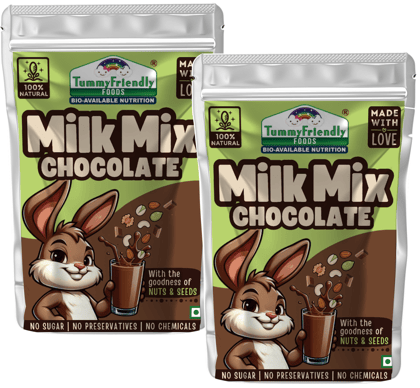 Tummy Friendly Chocolate Milk Mix for kids. Made of organic nuts, seeds, jaggery and premium cocoa powder, healthy milk mix for toddlers. kids chocolate milk powder mix - 200g pack, 2 packs