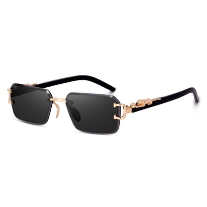 Dervin UV Protected Rectangular Rimless Sunglasses for Men and Women (Black)