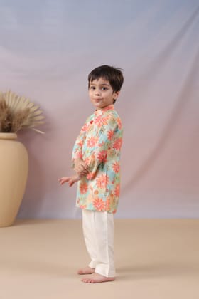 Pom Poms Adorned Multicolour Kurta and Pyjama-0-6 months