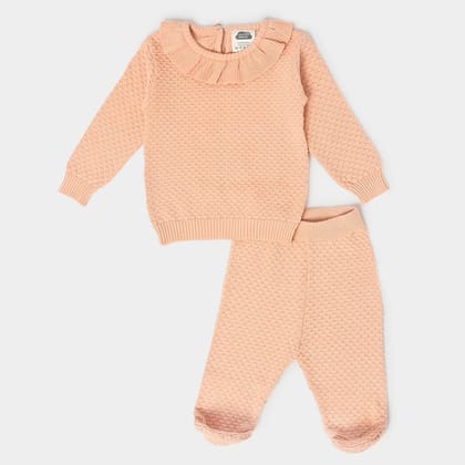 Misty Knitted Peach Jumper Set with Booties-0 M / Peach