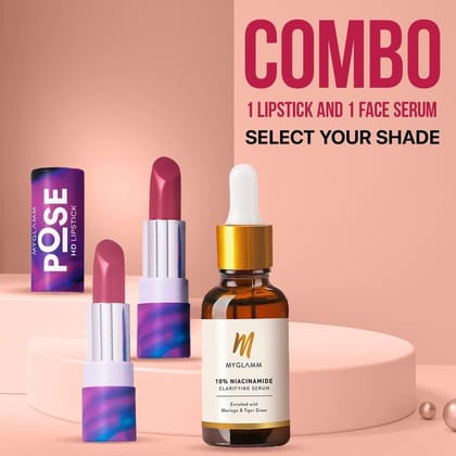 POSE HD Lipstick + MyGlamm 10% Niacinamide Clarifying Serum