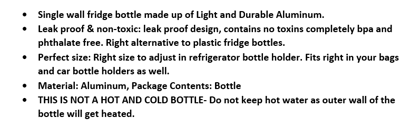 Yacht Aluminium Single Wall Fridge Water Bottle, Refrigerator Bottle, Ninja Black, 750 ml (Pack of 6)