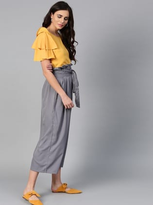 Women Peach-Coloured & Burgundy Solid Top with Trousers