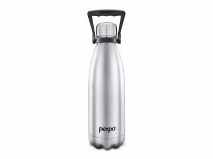 Pexpo Stainless Steel 24 Hrs Hot and Cold Vacuum Insulated Flask with Handle, 1.8 LTR, Set of 1, Silver, Echo | Lightweight | Trekking | Thermosteel Flask | Home | Kitchen | Traveling | Hiking