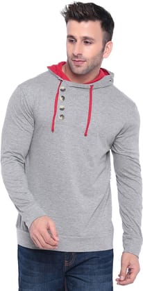 Gritstones Self Design Men Hooded Red, Grey T-Shirt