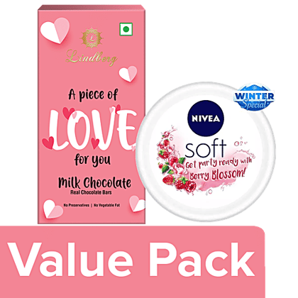 Nivea Valentine's Day Lindberg Chocolate & Nivea Peach Face Care Gift Set For Her, 2 items Combo