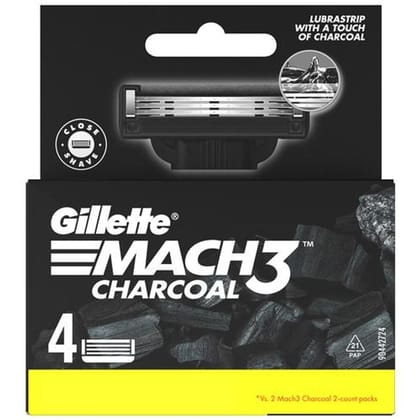 Gillette Mach3 Charcoal Shaving Razor Blades  Lubastrip For A Smooth Glide 4 pcs