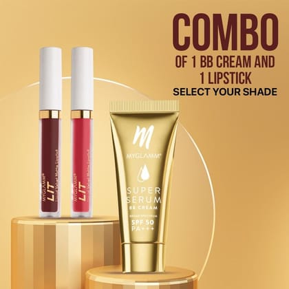MyGlamm Super Serum BB cream 15g + LIT Velvet Matte Liquid Lipstick 1.6ml