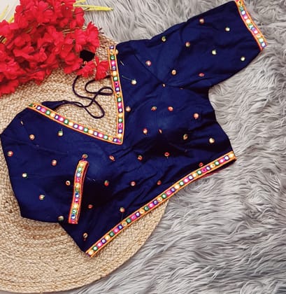 Navratri Multi Mirror Blouse-Navy