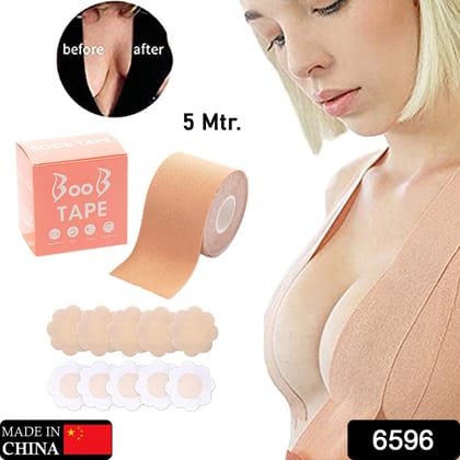6596 Boob Tape with 10 Pairs Nipple Cover Cotton Wide Thin Breast Tape - Women's & Girl's Breast Lift Booby Tape - Push Up & Lifting Tape - Suitable for All Breast Types - Breast Lift Bra Tape - 