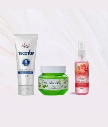 Alna Tecotop 3in1 75ml with Alnalite-T Aloe Gel 100gm & Rose Water 100ml , Pack of 3