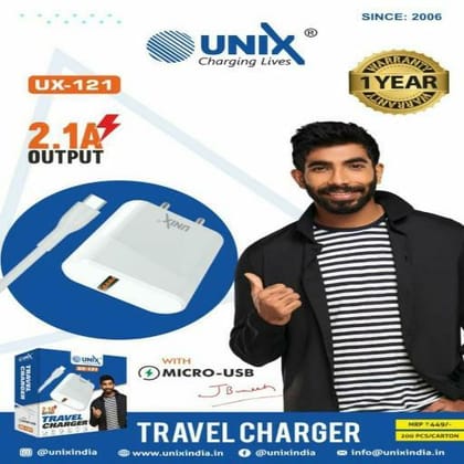 UNIX UX121 2.1Amp Travel Charger With TypeC Cable