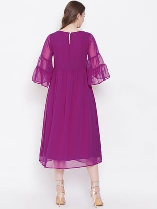 Women Purple Embroidered Fit and Flare Dress