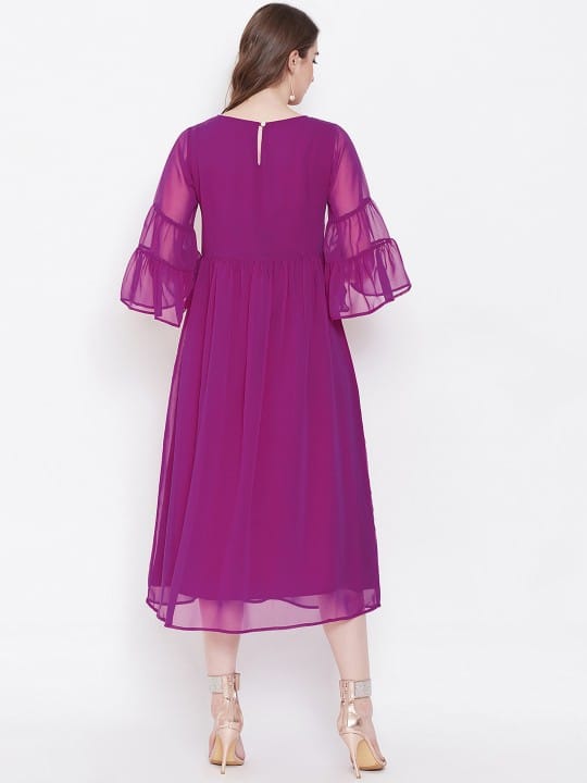 Women Purple Embroidered Fit and Flare Dress