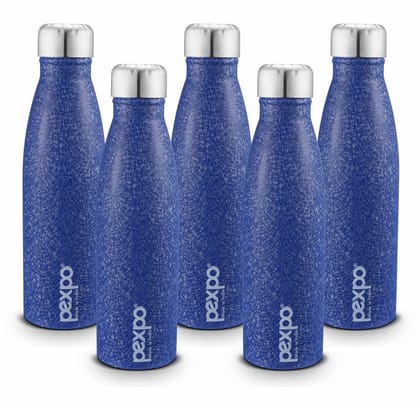 PEXPO Stainless Steel Fridge Water Bottle, 1L, Pack Of 5, Blue, Genro | Wide Mouth Water Bottle With a Sturdy Grip