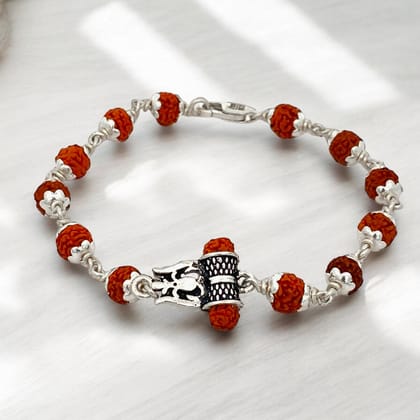 Silver Shiv Trishul Rudraksha Bracelet-21 Cm