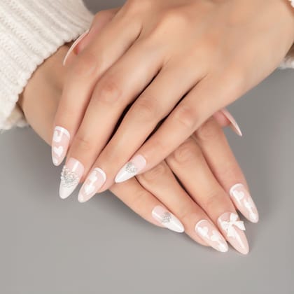 SMOOKY Reusable - 24 Pcs fake nails kit -Pink Heart and Bow