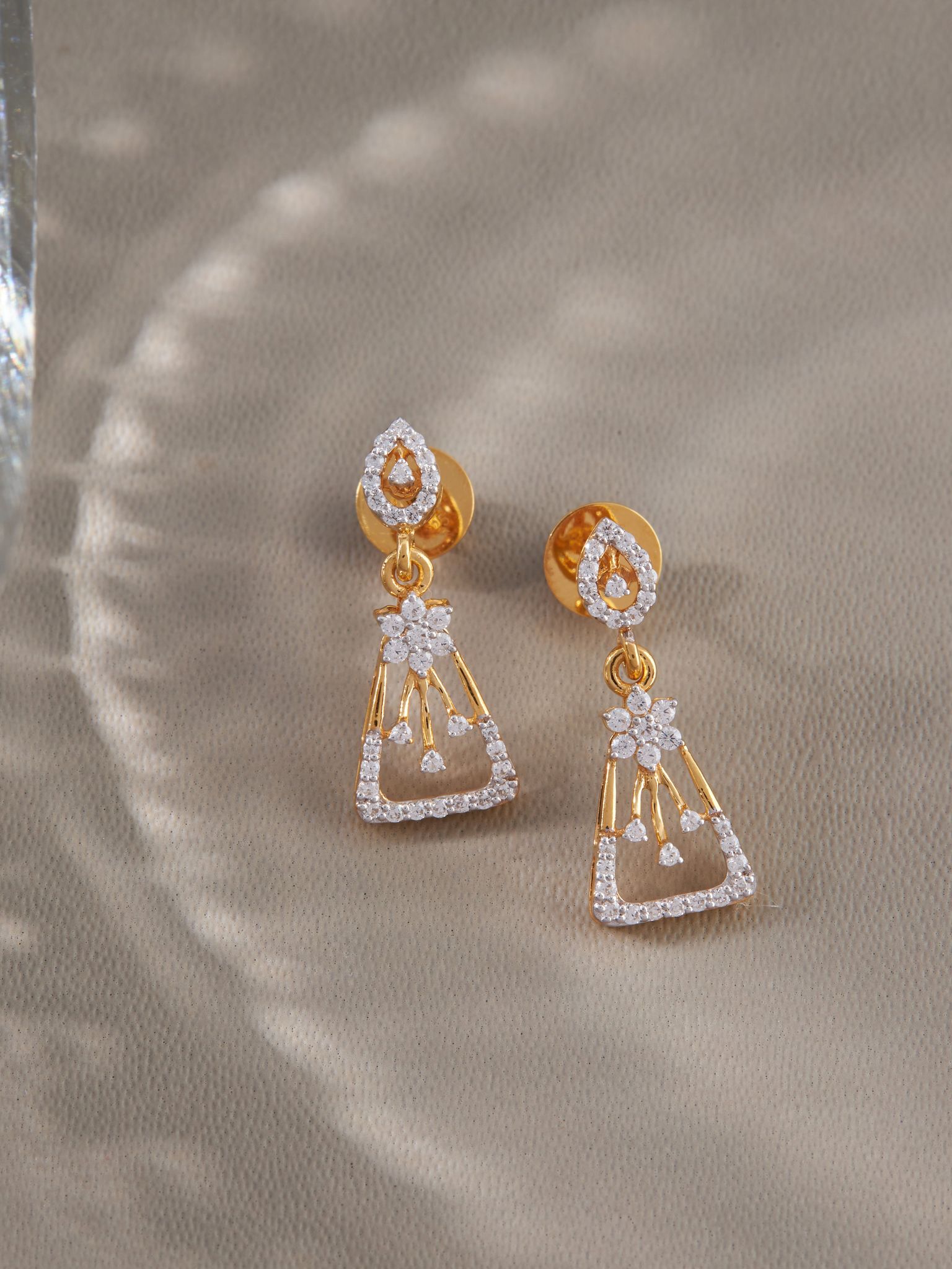 Caralin Silver Moissanite Dangle Earrings | 22KT Gold Vermeil-Yellow Gold