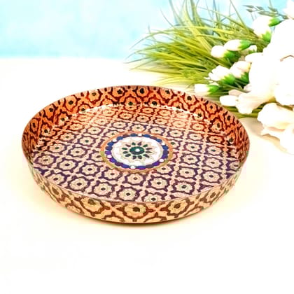 Aarti Thal | Meenakari Pooja Thali Plate - For Puja, Temple, Rakhi, Diwali, Karwa Chauth, weddings & Festivals - 10 Inch-10 Inch