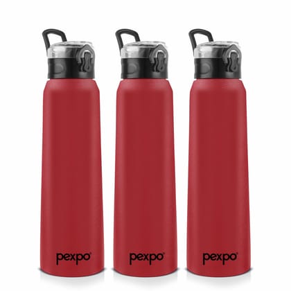 PEXPO Stainless Steel Sipper Water Bottle | 1000ml, Pack of 3, Crimson Red, Vertigo | Eco-Friendly Water Bottle Suitable For Adults & Kids