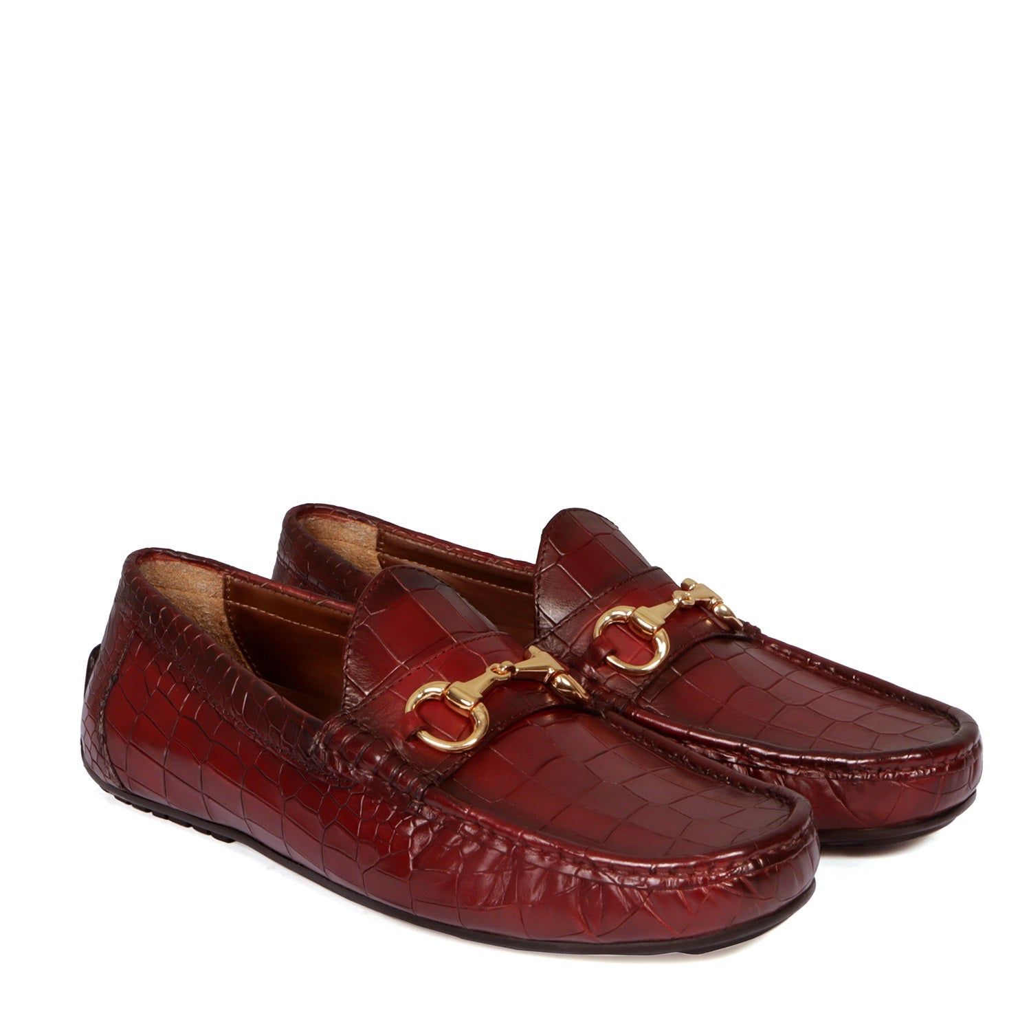 Croco Textured Driver Loafer Shoe in Wine Leather-40/6
